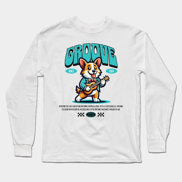 Groove, Ukulele Corgi, Musical Long Sleeve T-Shirt by CloudEagleson